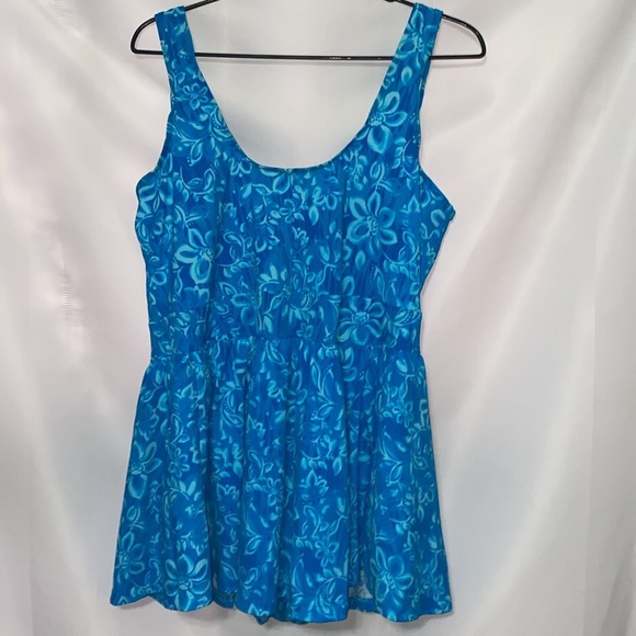 MAXINE  WO SIZE 24W ONE PIECE BATHING SUIT BLUE TROPICAL FLORAL PRINT CLEAN - Picture 8 of 10